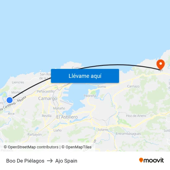 Boo De Piélagos to Ajo Spain map