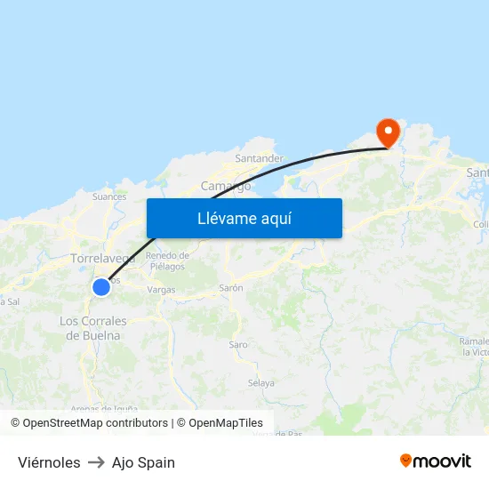Viérnoles to Ajo Spain map