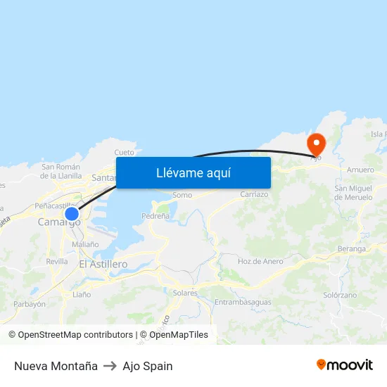 Nueva Montaña to Ajo Spain map