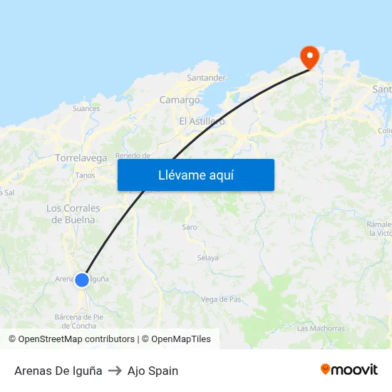 Arenas De Iguña to Ajo Spain map