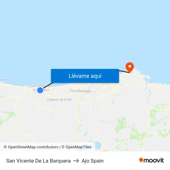 San Vicente De La Barquera to Ajo Spain map