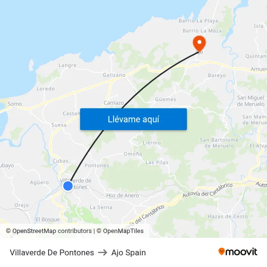 Villaverde De Pontones to Ajo Spain map