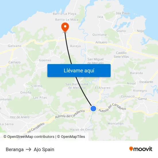 Beranga to Ajo Spain map