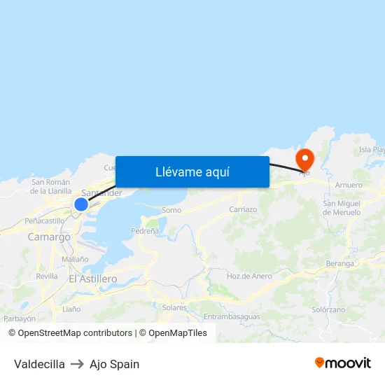 Valdecilla to Ajo Spain map