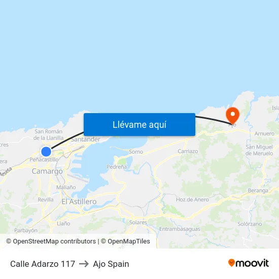 Calle Adarzo 117 to Ajo Spain map