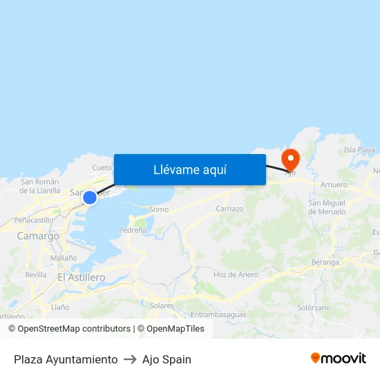 Plaza Ayuntamiento to Ajo Spain map