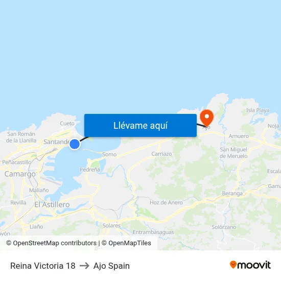 Reina Victoria 18 to Ajo Spain map