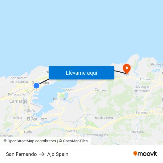 San Fernando to Ajo Spain map
