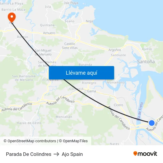 Parada De Colindres to Ajo Spain map