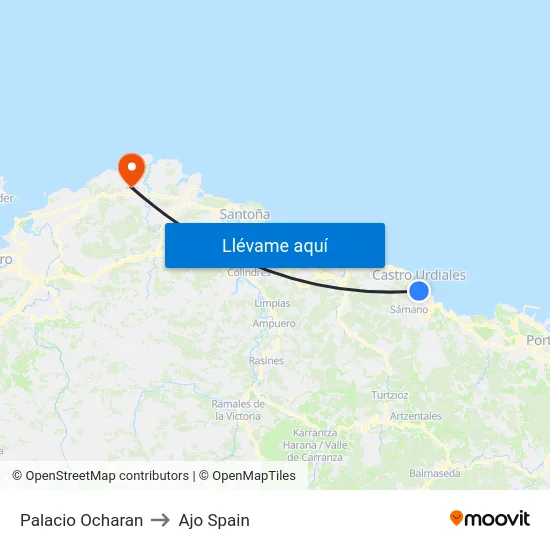 Palacio Ocharan to Ajo Spain map