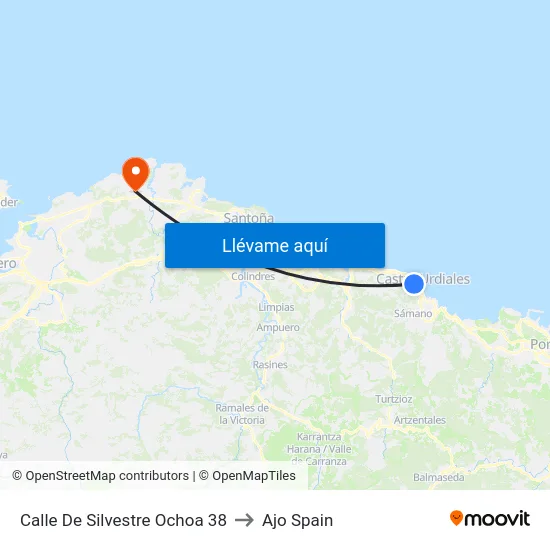 Calle De Silvestre Ochoa 38 to Ajo Spain map