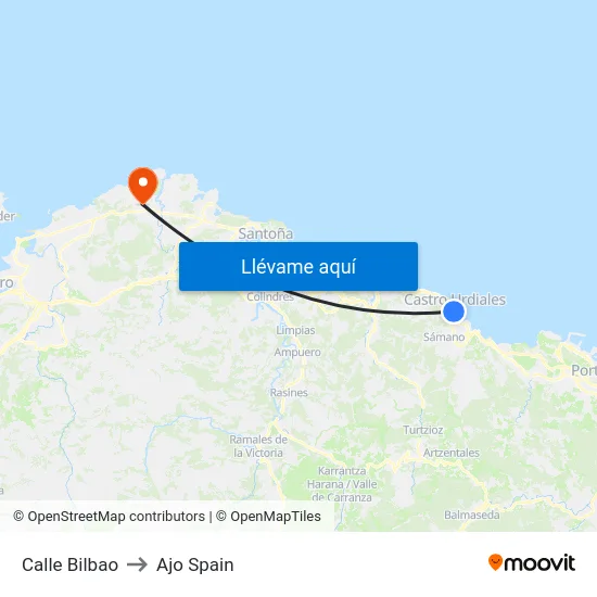 Calle Bilbao to Ajo Spain map