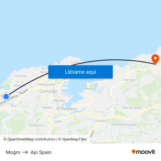 Mogro to Ajo Spain map