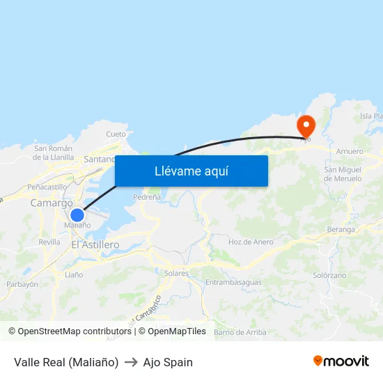 Valle Real (Maliaño) to Ajo Spain map