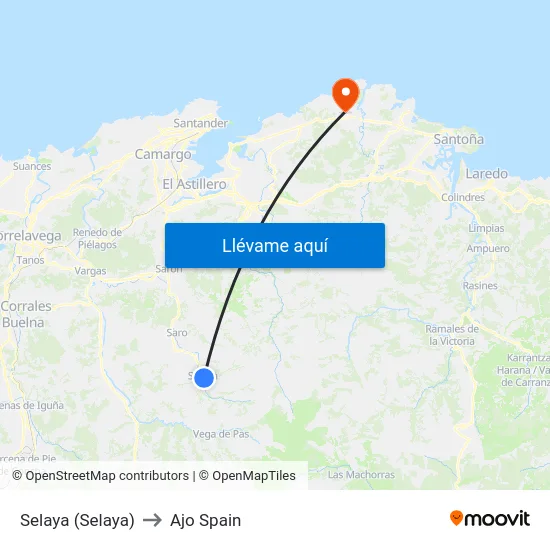 Selaya (Selaya) to Ajo Spain map