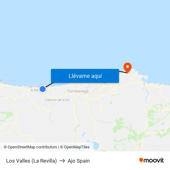 Los Valles (La Revilla) to Ajo Spain map