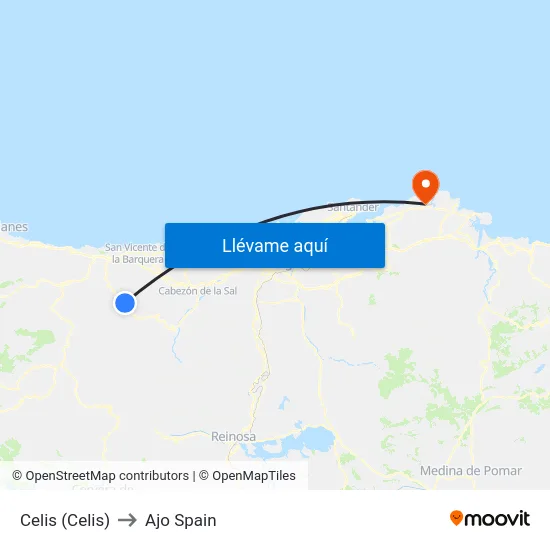 Celis (Celis) to Ajo Spain map