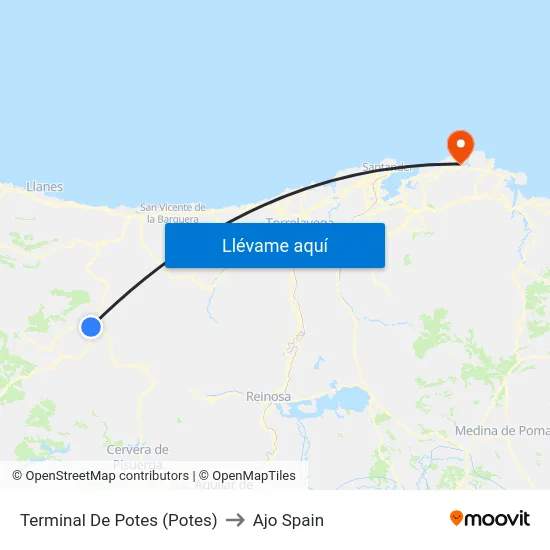 Terminal De Potes (Potes) to Ajo Spain map