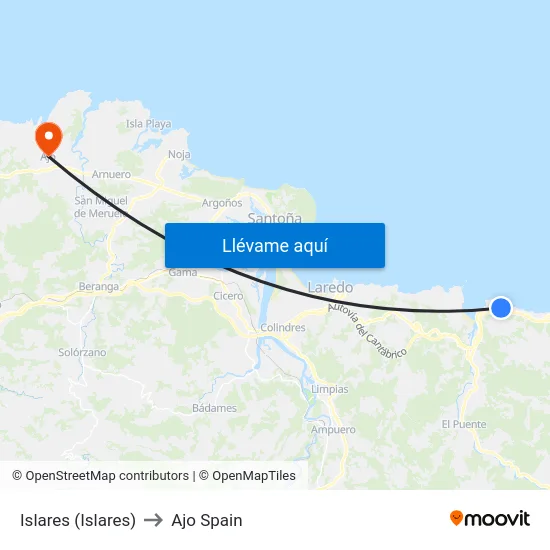 Islares (Islares) to Ajo Spain map