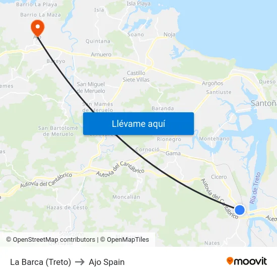 La Barca (Treto) to Ajo Spain map