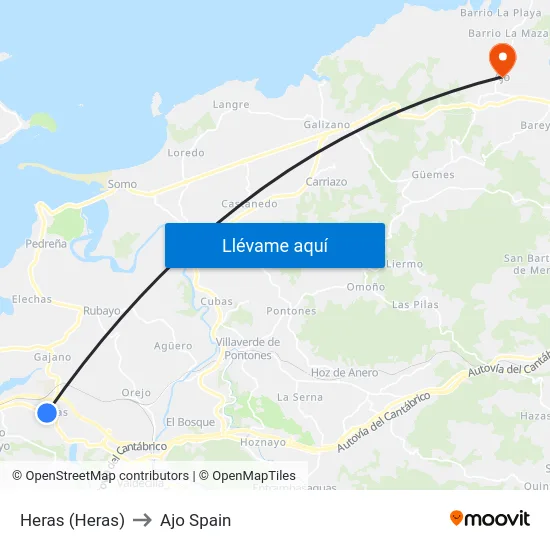 Heras (Heras) to Ajo Spain map