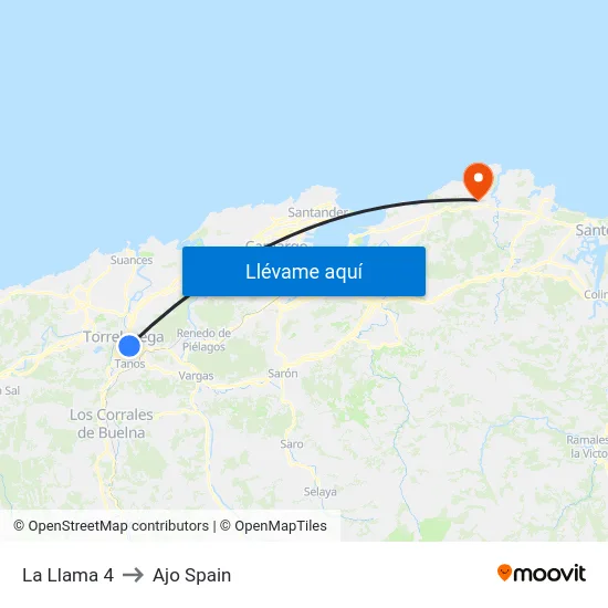 La Llama 4 to Ajo Spain map