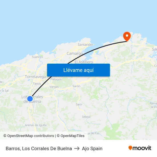 Barros, Los Corrales De Buelna to Ajo Spain map