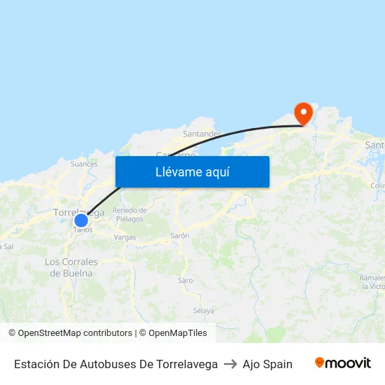 Estación De Autobuses De Torrelavega to Ajo Spain map