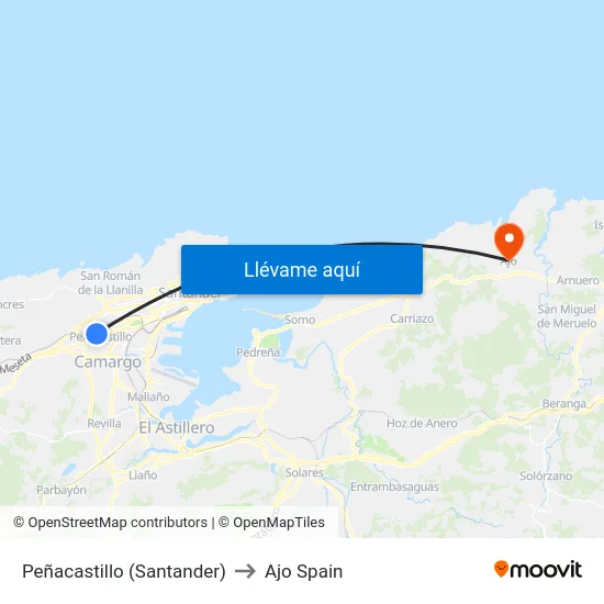 Peñacastillo (Santander) to Ajo Spain map