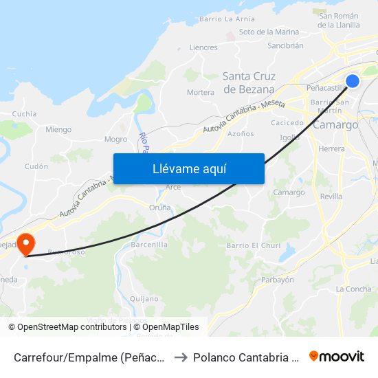 Carrefour/Empalme (Peñacastillo) to Polanco Cantabria Spain map