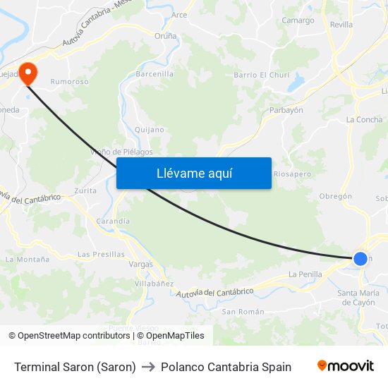 Terminal Saron (Saron) to Polanco Cantabria Spain map