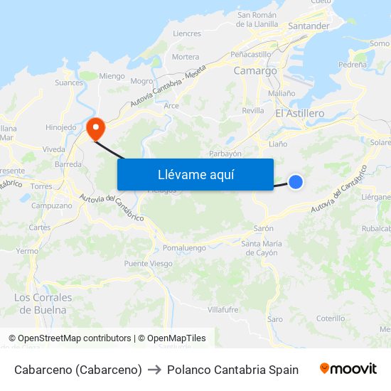 Cabarceno (Cabarceno) to Polanco Cantabria Spain map