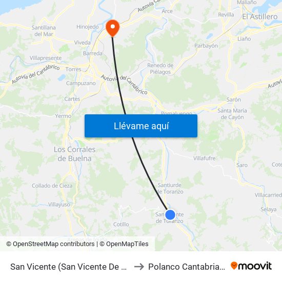 San Vicente (San Vicente De Toranzo) to Polanco Cantabria Spain map