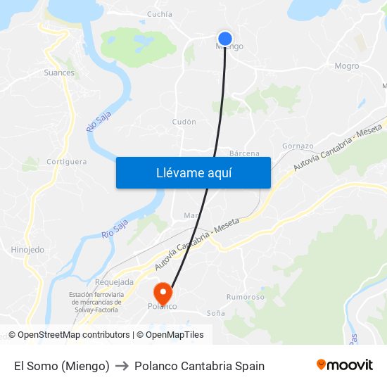 El Somo (Miengo) to Polanco Cantabria Spain map