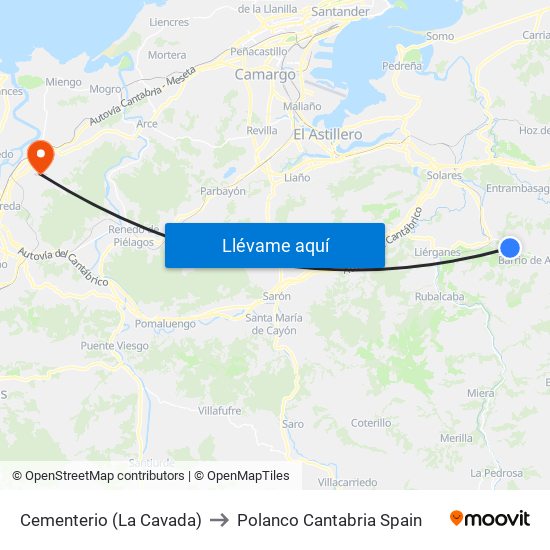 Cementerio (La Cavada) to Polanco Cantabria Spain map