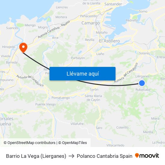 Barrio La Vega (Lierganes) to Polanco Cantabria Spain map