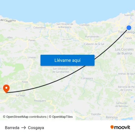 Barreda to Cosgaya map