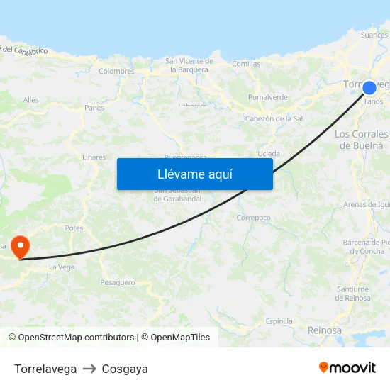 Torrelavega to Cosgaya map