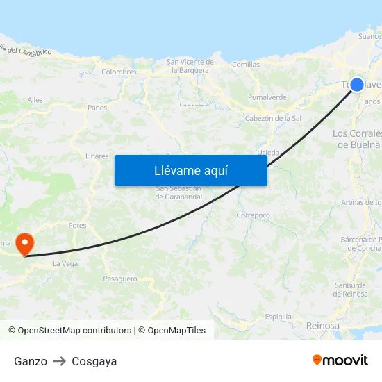 Ganzo to Cosgaya map
