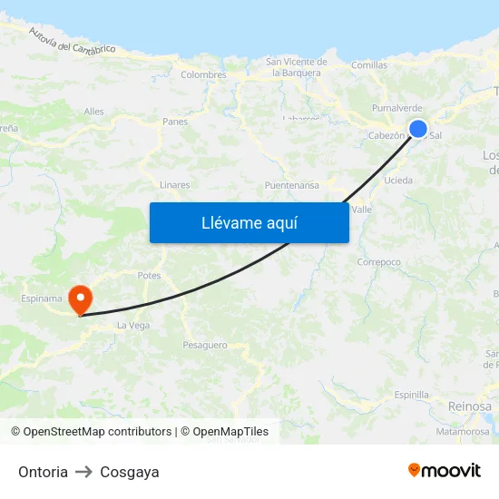 Ontoria to Cosgaya map