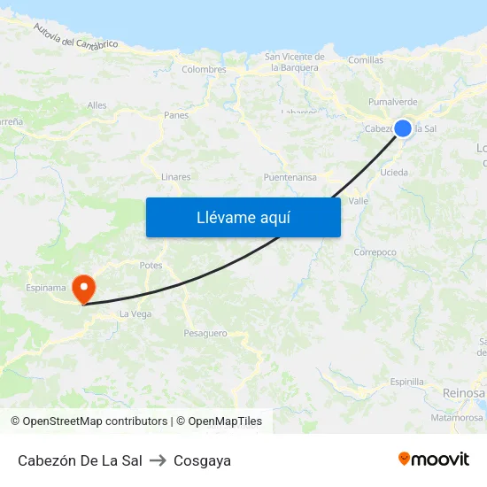 Cabezón De La Sal to Cosgaya map