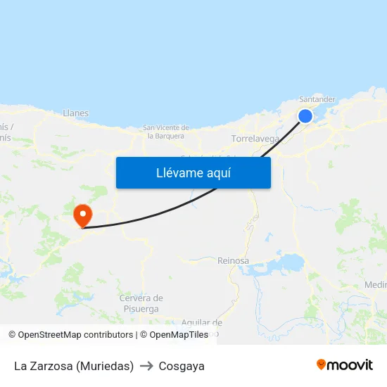 La Zarzosa (Muriedas) to Cosgaya map
