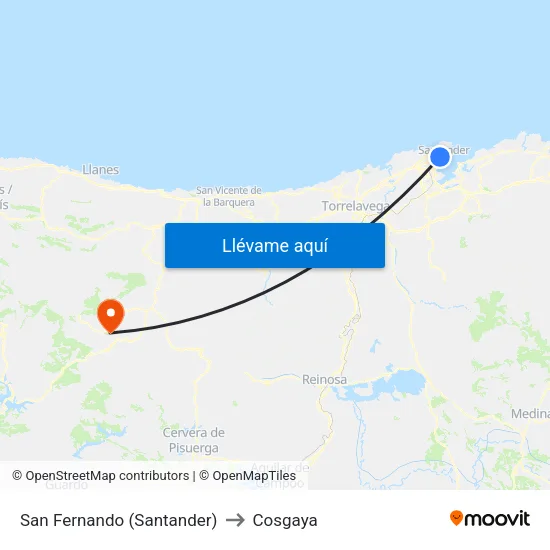 San Fernando (Santander) to Cosgaya map