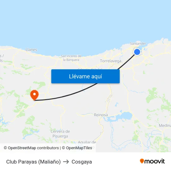 Club Parayas (Maliaño) to Cosgaya map
