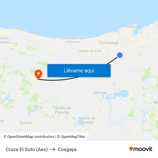 Cruce El Soto (Aes) to Cosgaya map