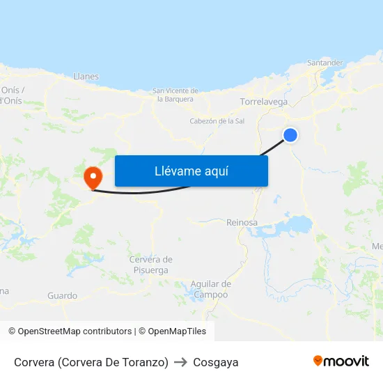 Corvera (Corvera De Toranzo) to Cosgaya map