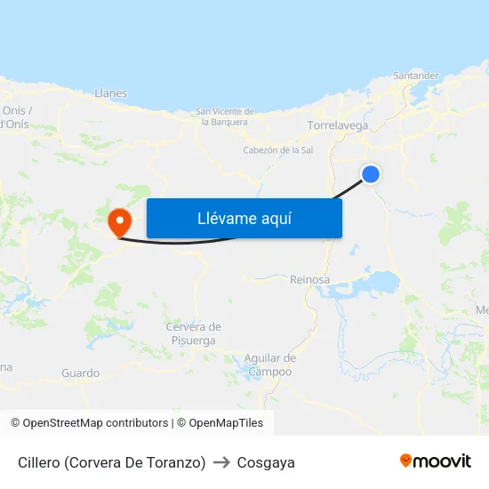 Cillero (Corvera De Toranzo) to Cosgaya map