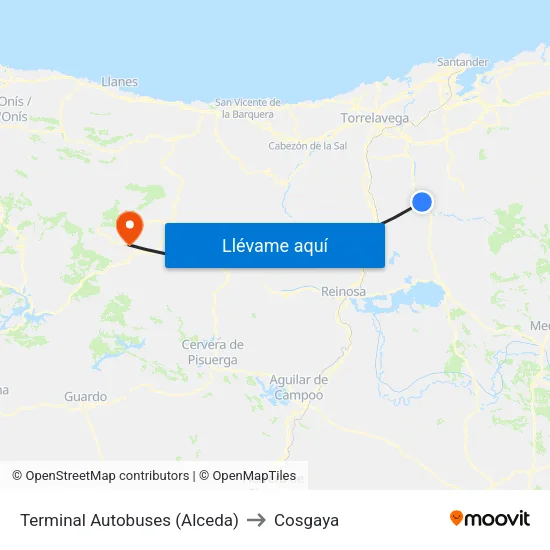 Terminal Autobuses (Alceda) to Cosgaya map