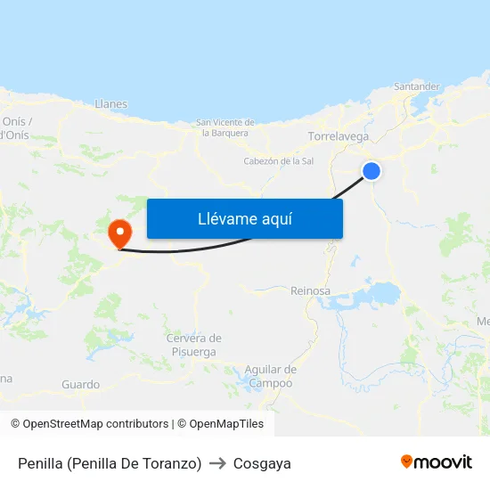 Penilla (Penilla De Toranzo) to Cosgaya map