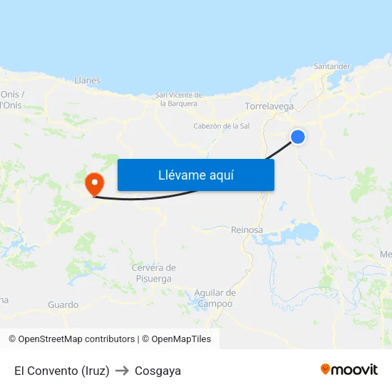 El Convento (Iruz) to Cosgaya map